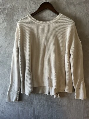 Lucky Brand Sweater Women's XL Ivory Cotton Tie Back Cropped Chunky Knit - Image 1 of 4