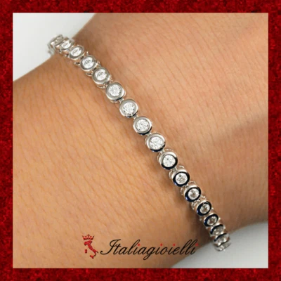 Magnifico Bracciale Tennis in Argento 925 Rodiato Oro Bianco - Immagine 1 di 4