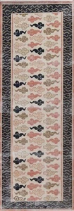 Ivory/ Navy Blue Geometric Art Deco Turkish Runner 3x10 Rug Hand-knotted Carpet - Picture 1 of 12