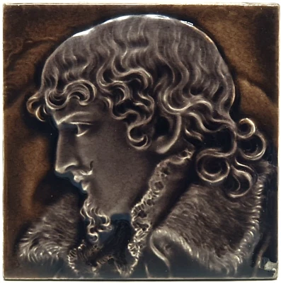 Scarce Profile Portrait Majolica Tile Design Isaac Broome for W. Wade C1890 AE1 - Image 1 of 3