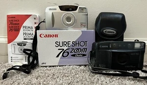 Lot of 2 Canon Sure Shot Cameras-Zoom 76 Date SAF & Multi Tele Box Manual & Case - Picture 1 of 16