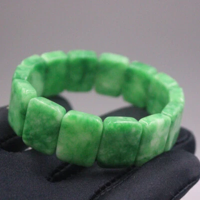 Pulsera de jadeíta verde real para mujer hombre 20 mm eslabón cuadrado con cuentas 7 pulgadas Foto 1 de 4