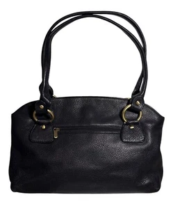 Danier Black Pebbled Leather Handbag With Double Straps & Gold Hardware Zip Snap - Picture 1 of 16