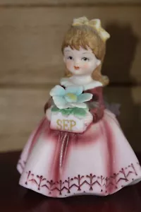 Lefton September Birthday Girl Ceramic Bisque China KW7227 Japan Vtg - Picture 1 of 5
