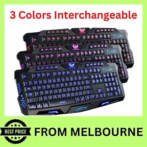 3Color Switchable LED Backlight Illuminated USB Wired Gaming Keyboard melb - Picture 1 of 10
