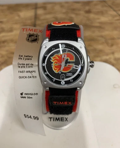 Timex Calgary Flames Collectible Watch | NHL Indiglo Movement Strap Time Piece Cover