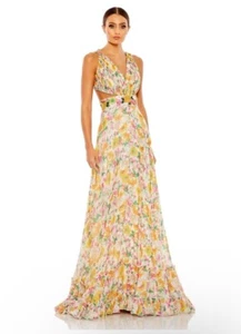 Vestido de graduación Mac Duggal floral recortado bordado con cordones con tiras en la espalda en capas 2 - Imagen 1 de 10