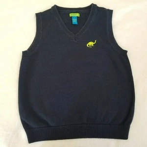 Boys Greendog Sweater Vest Size 7 Navy Blue Dinosaur V-Neck - Picture 1 of 8
