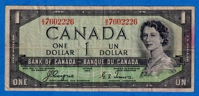 CANADA $1 1954 BC-29a / P-66a QE II Circulated DEVIL'S FACE 👿 B/A 7602226 - Image 1 of 3