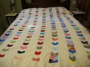 Vtg all hand stitched OLD cotton scraps quilt top estate find 70Wx88"L cottage - Picture 1 of 24