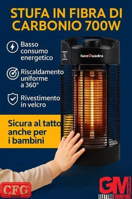 Stufa al Carbonio 700W 360° IPX4 – Basso Consumo, Sicura al Tatto CFG ER016 - Immagine 1 di 3
