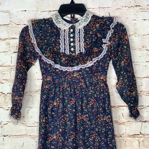 Abito vintage anni 70 ragazza prateria Genway stampa floreale colletto pizzo cottagecore tg 6 - Foto 1 di 13