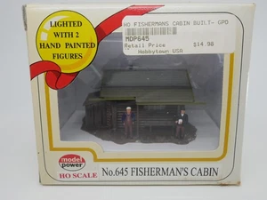 Model Power HO Scale 645 Fisherman’s Cabin Lighted With 2 Figures NEW - Picture 1 of 5