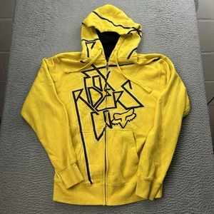 Fox Riders Hoodie Mens Large Full Zip Yellow Racing Graphic Sweatshirts - Picture 1 of 6