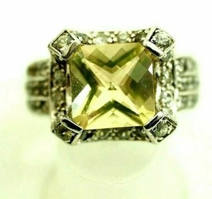 Classy Ladies 4 Carat Yellow Quartz Ring NF Sterling Silver size 7 - Picture 1 of 10