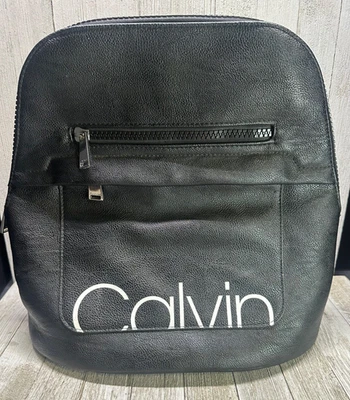 Calvin Klein Backpack Faux Leather Black Zipper Luxury Bag Excellent 13" Tall - Image 1 of 4