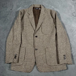 St Regis Guideboat Co Camp Blazer Mens 46 Brown Houndstooth Wool Made in USA Vtg - Bild 1 von 16