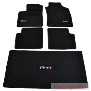 Velours Fußmatten + Kofferraum Set Logo sw für Fiat 500 + 500 Cabrio ab Bj.2013 - Bild 1 von 1