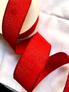 Arpillera sintética tejida roja 1,5" por 2 yardas cinta con cable país Navidad patriótica - Imagen 1 de 5