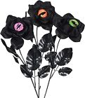 Halloween Picks And Sprays, Gothic Black Artificial Rose Bouquet With Eyeball In