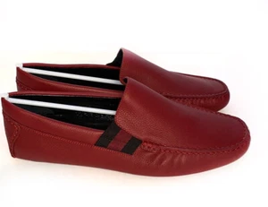 Gucci Red Textured Leather Web Detailed Drivers Gucci Size 7, US 8 NIB - Picture 1 of 10