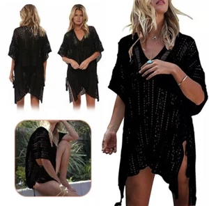 Women Beach Hallow Crochet Dress Bikini Cover Up Tank See Through Tunic OS USA - Picture 1 of 12