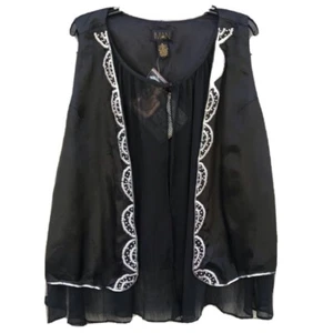 Chaleco Iman Global Chic Mujer Con Cuentas Abierto Gasa Satinado Negro Nuevo con Etiquetas Talla XL - Imagen 1 de 8
