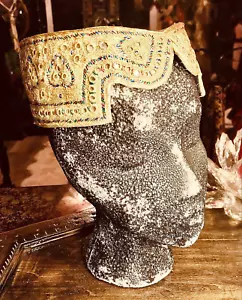 Vintage Bohemian Day Trip Hippie Embroidery Mirror Golden Hearts Skull Hat - Picture 1 of 14