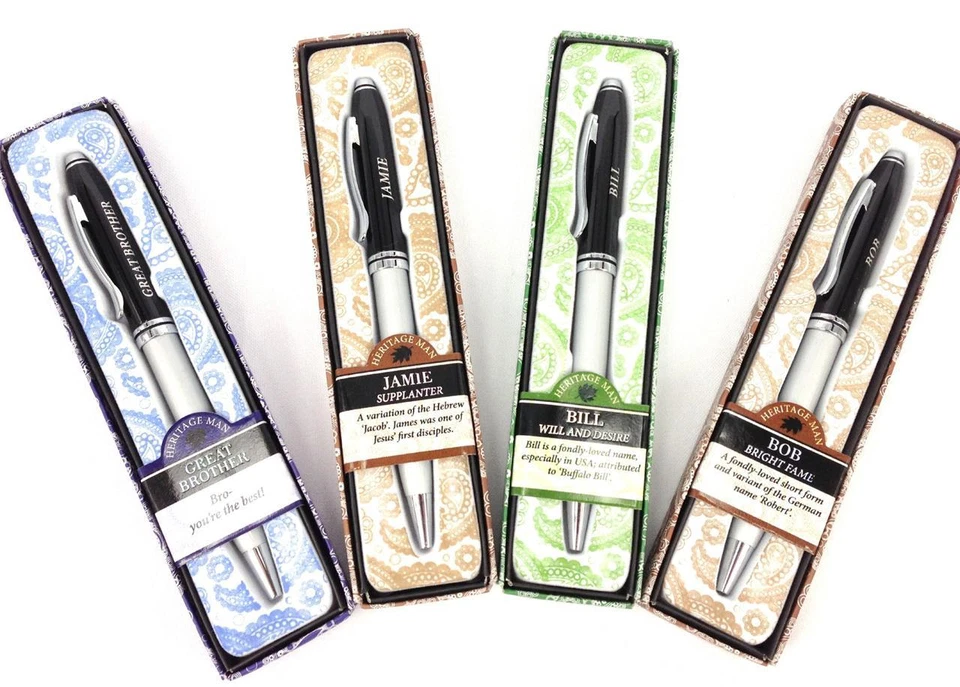 MULBERRY Plumas personalizadas con nombre de hombre en caja - Gordon/Graeme/Grant/Greg/Harry/Howard/Henry