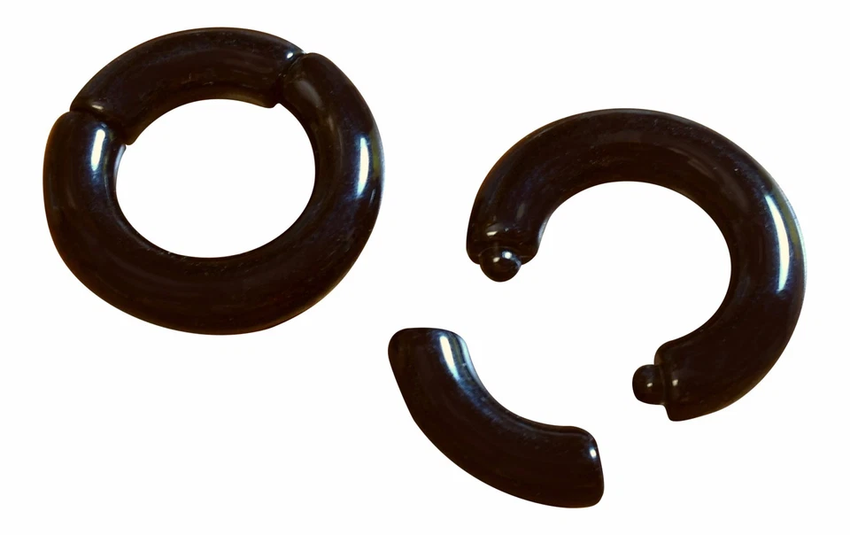 10pk Black Acrylic 1/2" Segment Rings Captive Bead Body Jewelry Wholesale Lot  - Image 1 of 1