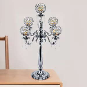 75cm Table Candelabra Votive Candle Stick Holder 5 Arm Glass Crystal Centerpiece - Picture 1 of 12