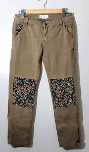 Free People Mujer 2 Brazos Verde Pantalones Parches Florales Tiro Bajo Entrepierna 25 - Imagen 1 de 5
