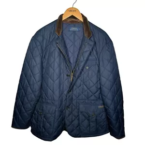 Polo Ralph Lauren Quilted Jacket Large Navy Blue Nylon Mens Diamond Padded - Picture 1 of 17
