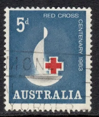 Australia Stamp Scott 354 Used 5p Red Cross Centenary Emblem (1963) - Image 1 of 2