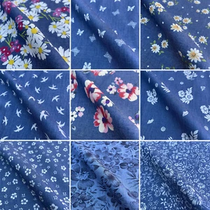 Bedruckter Denim Chambray 100% Baumwolle Stoff Schneiderei Material Blumen Tiere - Bild 1 von 149
