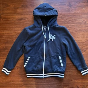 Zoo York Full Zip Sherpa Lined Hoodie Jacket Mens Small Navy Blue Embroidered - Picture 1 of 3