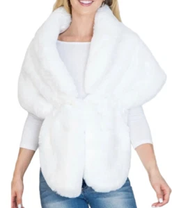 Cape White Faux Faux Wrap Stole Barbie Mob Wife Glam 50’s Costume Party Evening - Picture 1 of 5