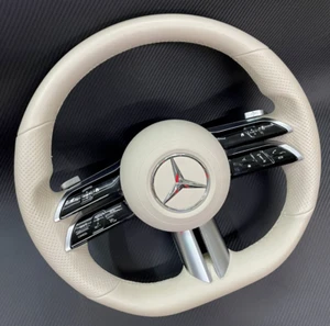 Mercedes-Benz OEM W213 W223 C238 W297 AMG Leather Steering Wheel Almond Beige - Picture 1 of 3