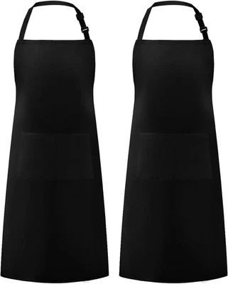 2 Pack Adjustable Bib Apron Waterdrop Resistant with 2 Pockets Cooking Kitchen A - Image 1 of 4