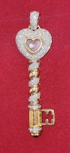 $8k 18k Yellow Gold 1.3ct Full Diamond Heart Key Pendant Floating Round Diamond - Picture 1 of 18