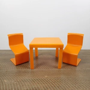 Vintage Barbie 1973 Townhouse Orange Table and 2 Orange Chairs Mod - Picture 1 of 5