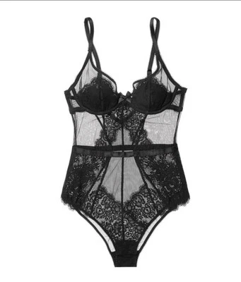 L’Agent Agent Provocateur Carmella Underwire Bodysuit Mesh Lace Black 36B - Image 1 of 4