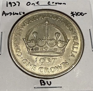 1937 One Crown Australia One Crown George VI Silver Coin - BU Uncirculated - Picture 1 of 4