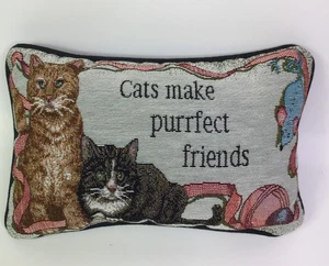 Tapestry Accent Throw Pillow CATS MAKE PURRFECT FRIENDS 12 X 8” - Picture 1 of 7