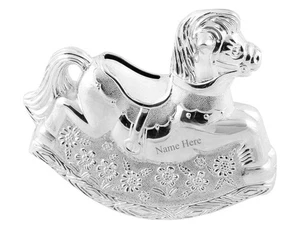 Personalised Engraved Silver-plated Rocking Horse Bank Money Box - Picture 1 of 1