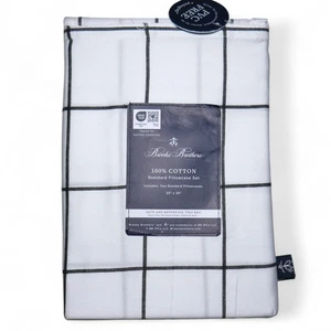 BROOKS BROTHERS 2 Pack 100% Cotton Pillowcases Windowpane Plaid in White Navy - Picture 1 of 7