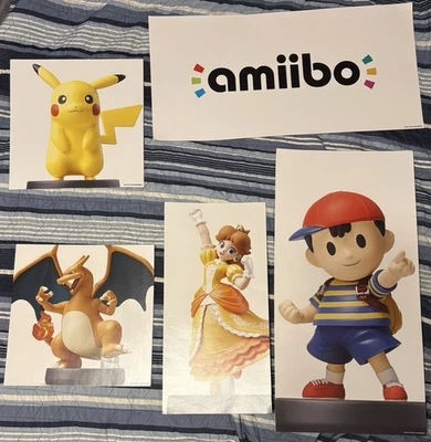 Промо-плакат Amiibo GameStop Nintendo Ness логотип магазина покемонов дисплей Smash Bros - Изображение 1 из 3