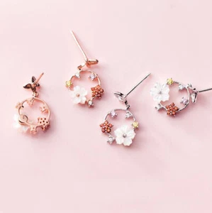 Preciosos aretes colgantes de plata esterlina circonita cúbica con flor de mariposa para niñas A1817 - Imagen 1 de 7