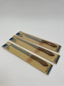3 NEW Vintage EKCO Knifes #29680#29950#29700 Stainless Pakkawood hndl - Picture 1 of 8