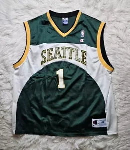 Vintage NBA Seattle Supersonics 90s Champion Athletics Jersey #1 Size Large - Bild 1 von 5